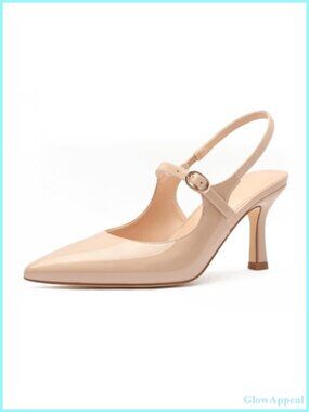 Faux Leather Slingback Kitten Heel Pumps with Buckle Strap